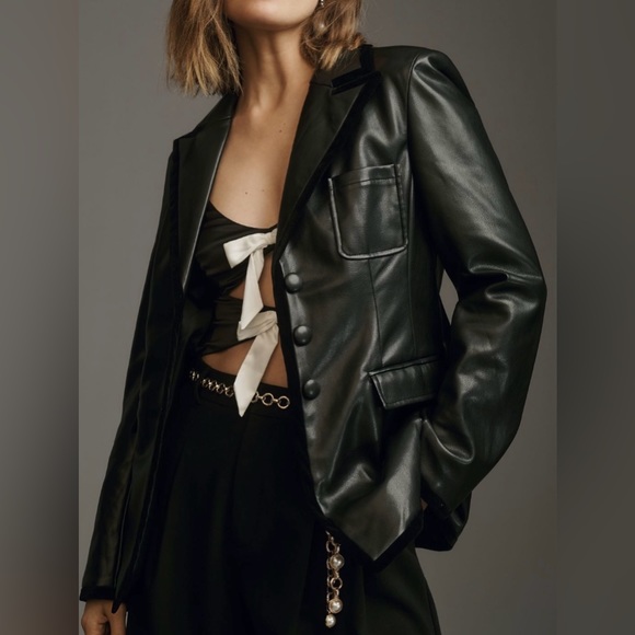 Avec Les Filles Faux Leather Velvet Trim Blazer, Size S - Picture 2 of 10